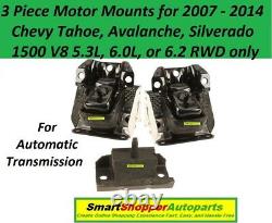 3 Motor Mounts for 2007 2014 Chevy Silverado V8 RWD 5.3L, 6.0L, 6.2L withAuto Tr