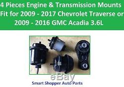 4 Engine & Transmission Mounts Fit 2009-2017 Chevrolet Traverse, GMC Arcadia 3.6